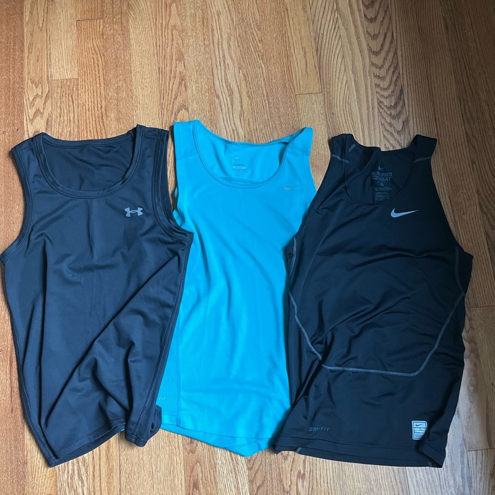 Nike & Under Armor- Black & Light Blue Men's Tank Tops